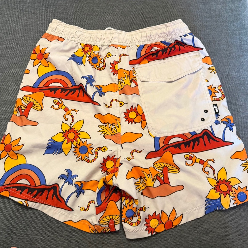 Neff Men Swim Trunks Large Psychedelic Volcano Mushroom Print Board Shorts White - Picture 5 of 7